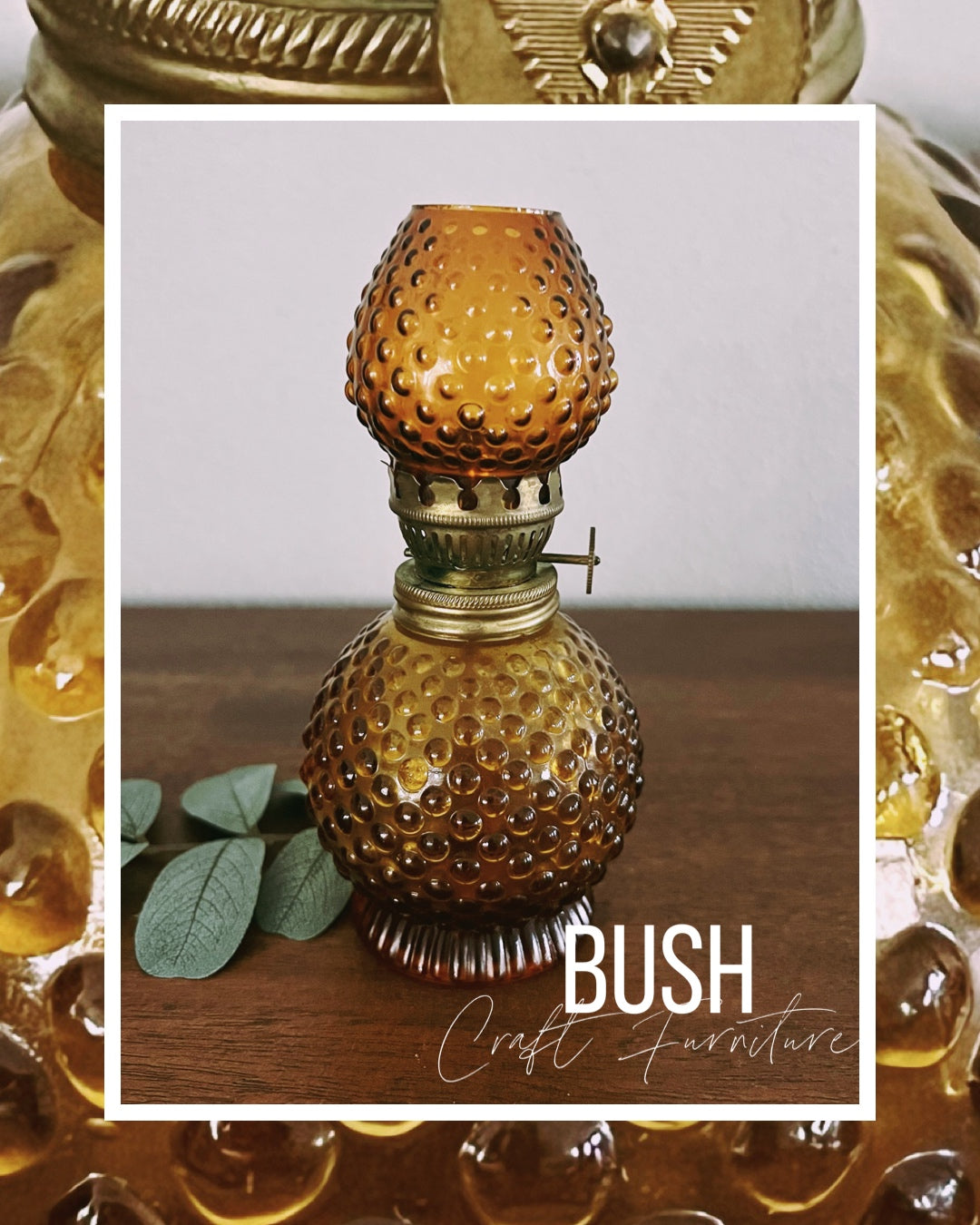 Vintage Made in Japan Amber Hobnail and Brass Oil Lamp with Wick - Bush Craft Furniture