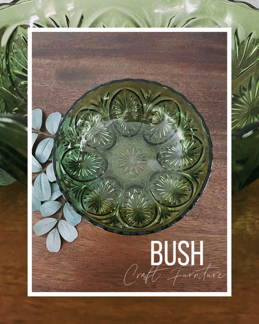 Vintage Green Glass Bowl 8" Anchor Hocking Medallion Bowl - Bush Craft Furniture