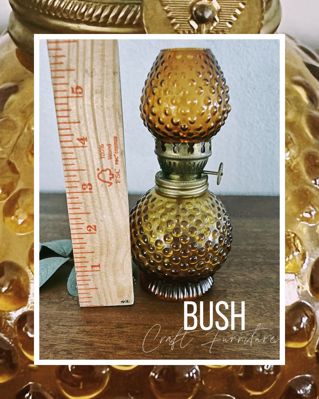 Vintage Made in Japan Amber Hobnail and Brass Oil Lamp with Wick - Bush Craft Furniture