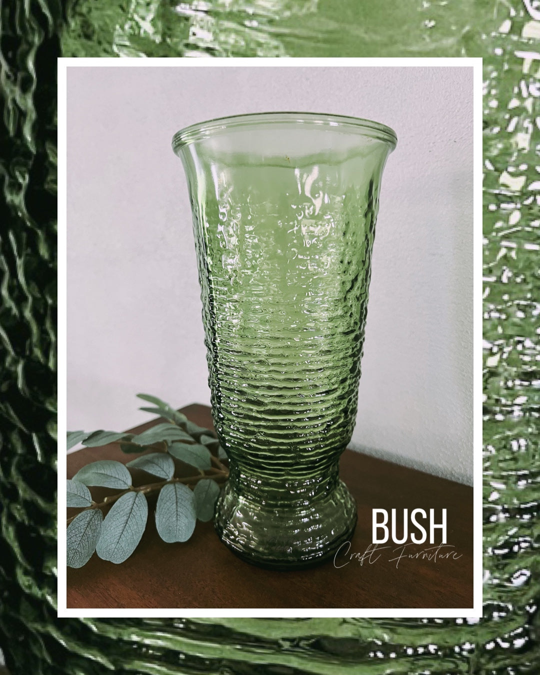 Vintage 60s Anchor Hocking Avocado Green Soreno Lido Glass Vase - Bush Craft Furniture