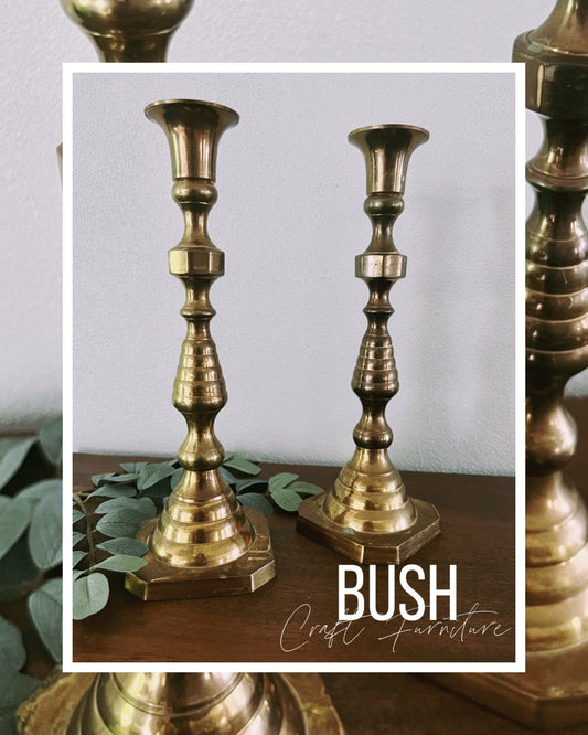 Pair of Brass Candle Holders - Vintage Brass Candle Holders - Bush Craft Furniture